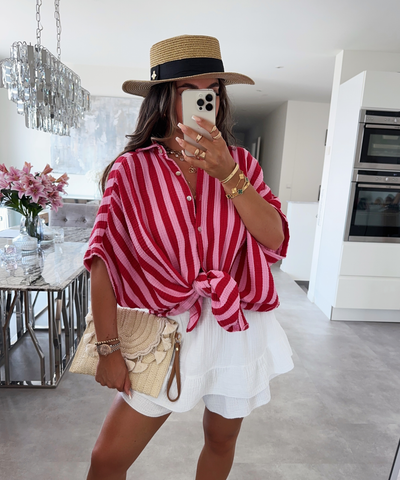 Oversize Musselin Kurzarmhemd Mala Streifen Rot Pink Ladypolitan ♡