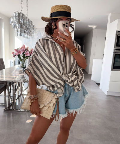 Oversize Musselin Kurzarmhemd Mala Streifen Taupe Ladypolitan ♡
