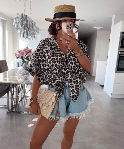Oversize Musselin Kurzarmhemd Nine Leo Braun Ladypolitan ♡