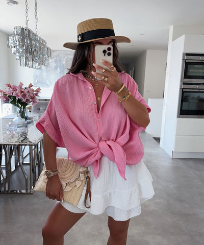 Oversize Musselin Kurzarmhemd Romy Hellpink Ladypolitan ♡