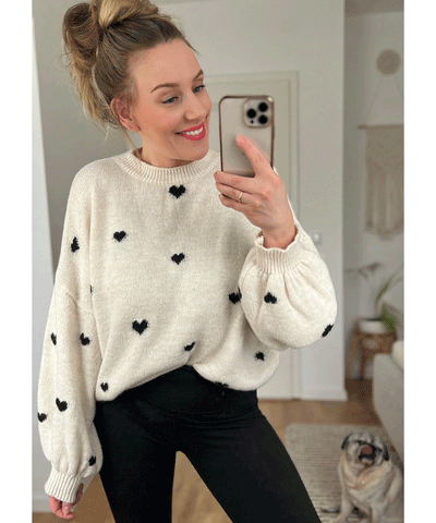 Oversize Pullover Joslin Creme Schwarz  Ladypolitan ♡   