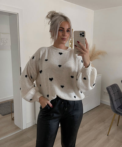 Oversize Pullover Joslin Creme Schwarz  Ladypolitan ♡   