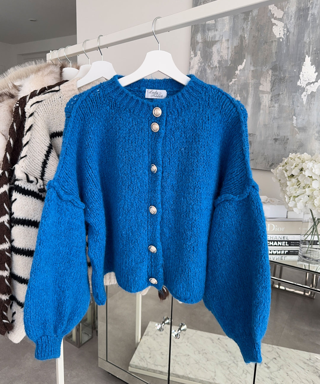 Oversize Strickjacke Jalsi Kurz Royalblau