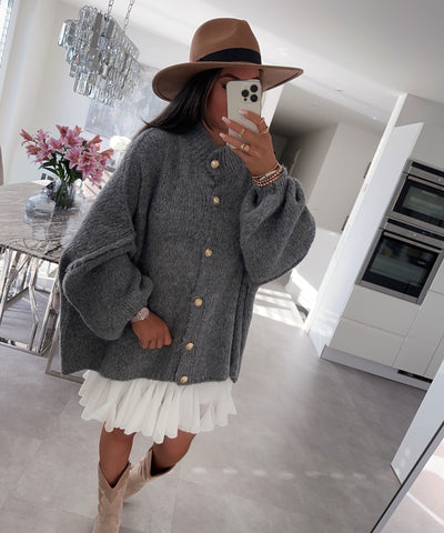 Oversize Strickjacke Jalsien Dunkelgrau  Ladypolitan ♡   
