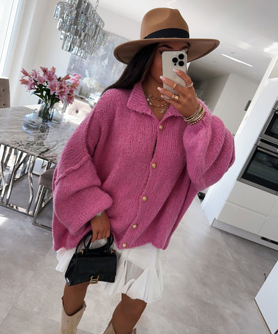 Oversize Strickjacke Jalsien Fuchsia Pink  Ladypolitan ♡   