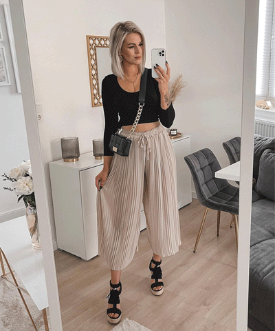 Plissee Hose Mira Beige  Ladypolitan - Fashion Onlineshop für Damen   