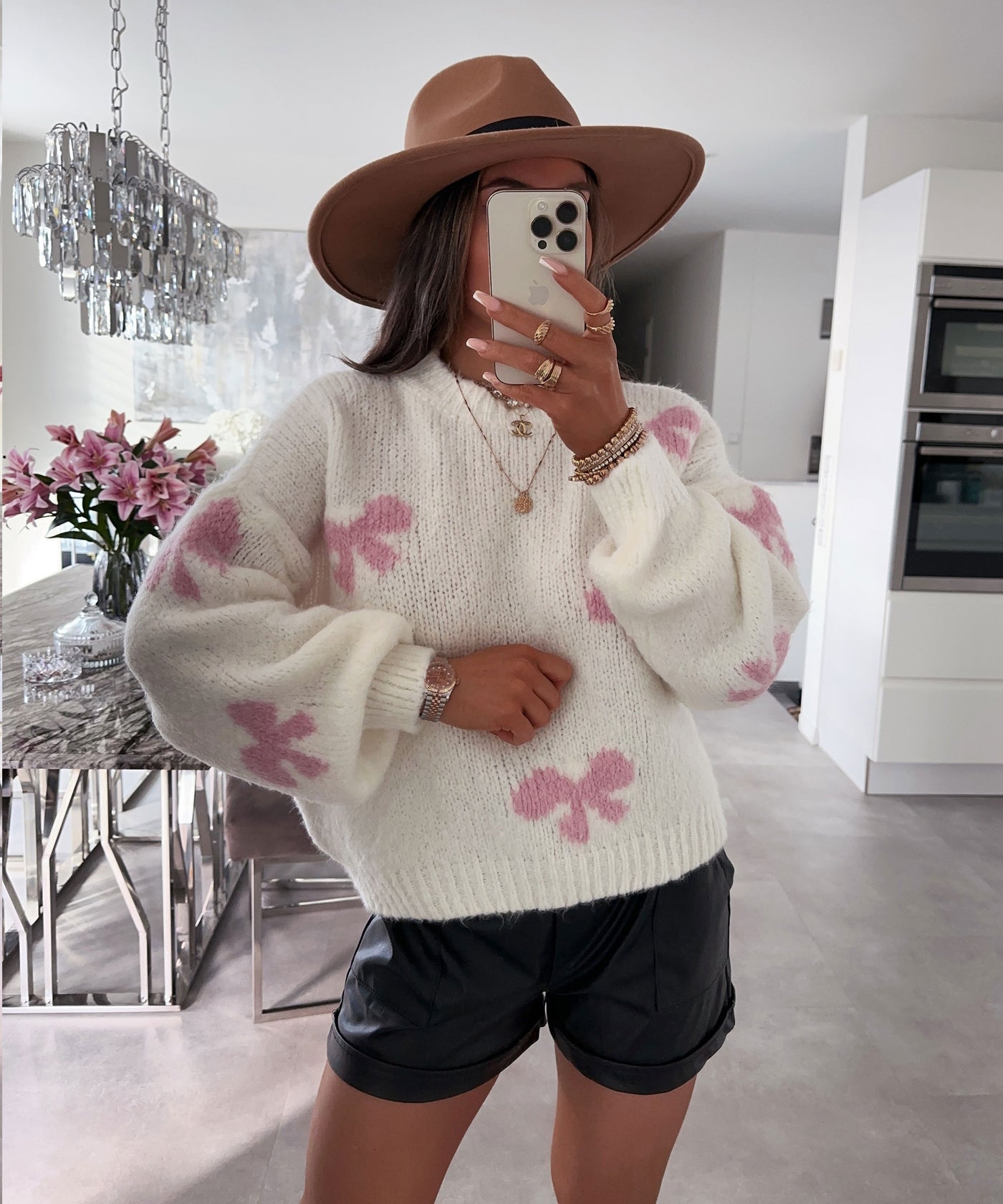 Strickpullover Pullover Mit Schleife Pullover Belle Schleife Weiß