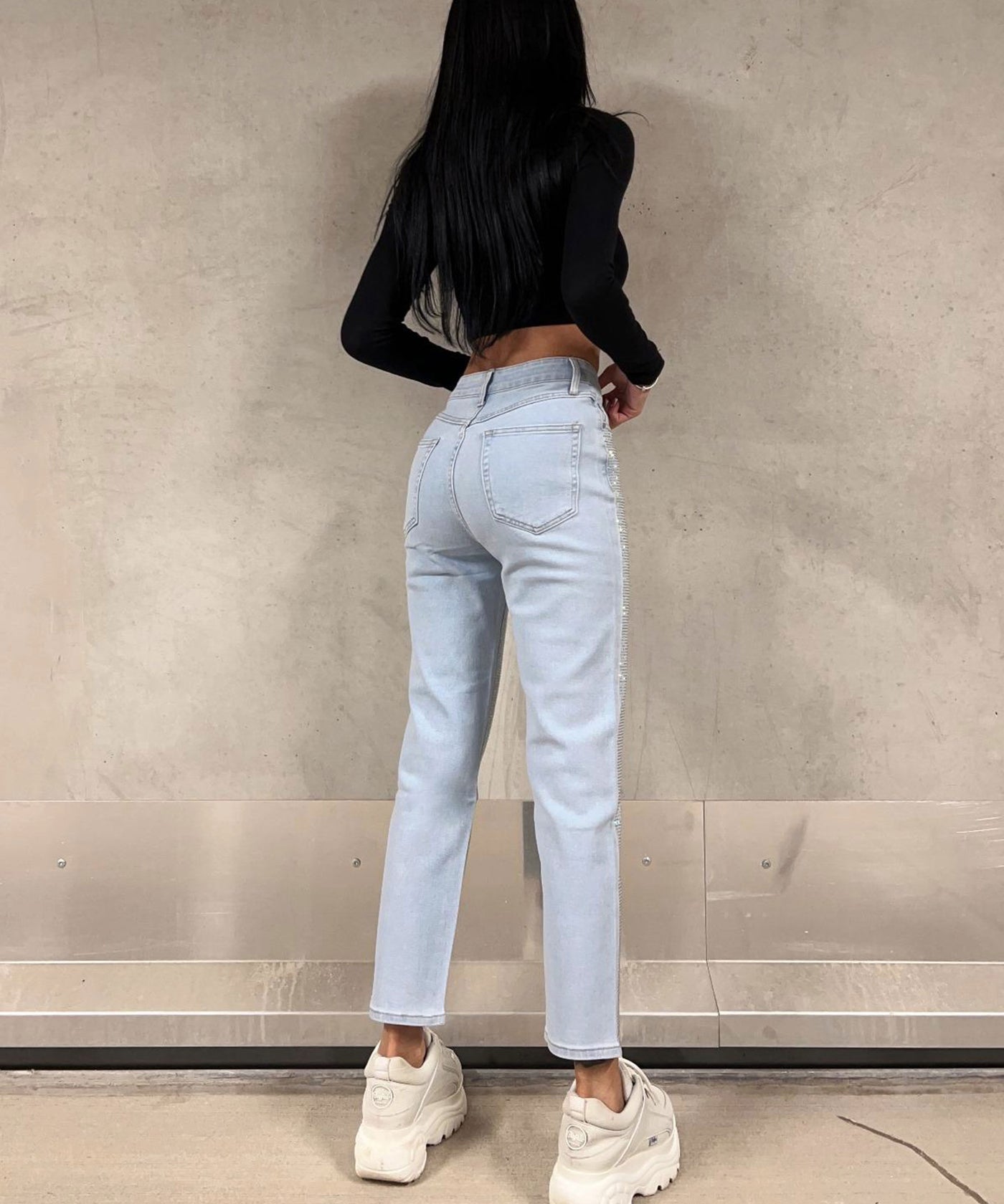 Stretch Glitzer Mum Jeans Leandra  Ladypolitan ♡   