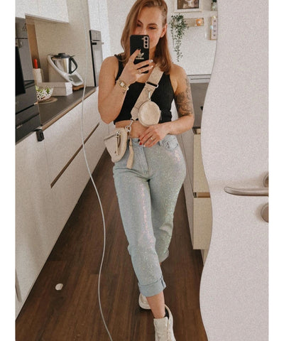 Stretch Glitzer Mum Jeans Leandra  Ladypolitan ♡   