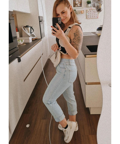 Stretch Glitzer Mum Jeans Leandra  Ladypolitan ♡   