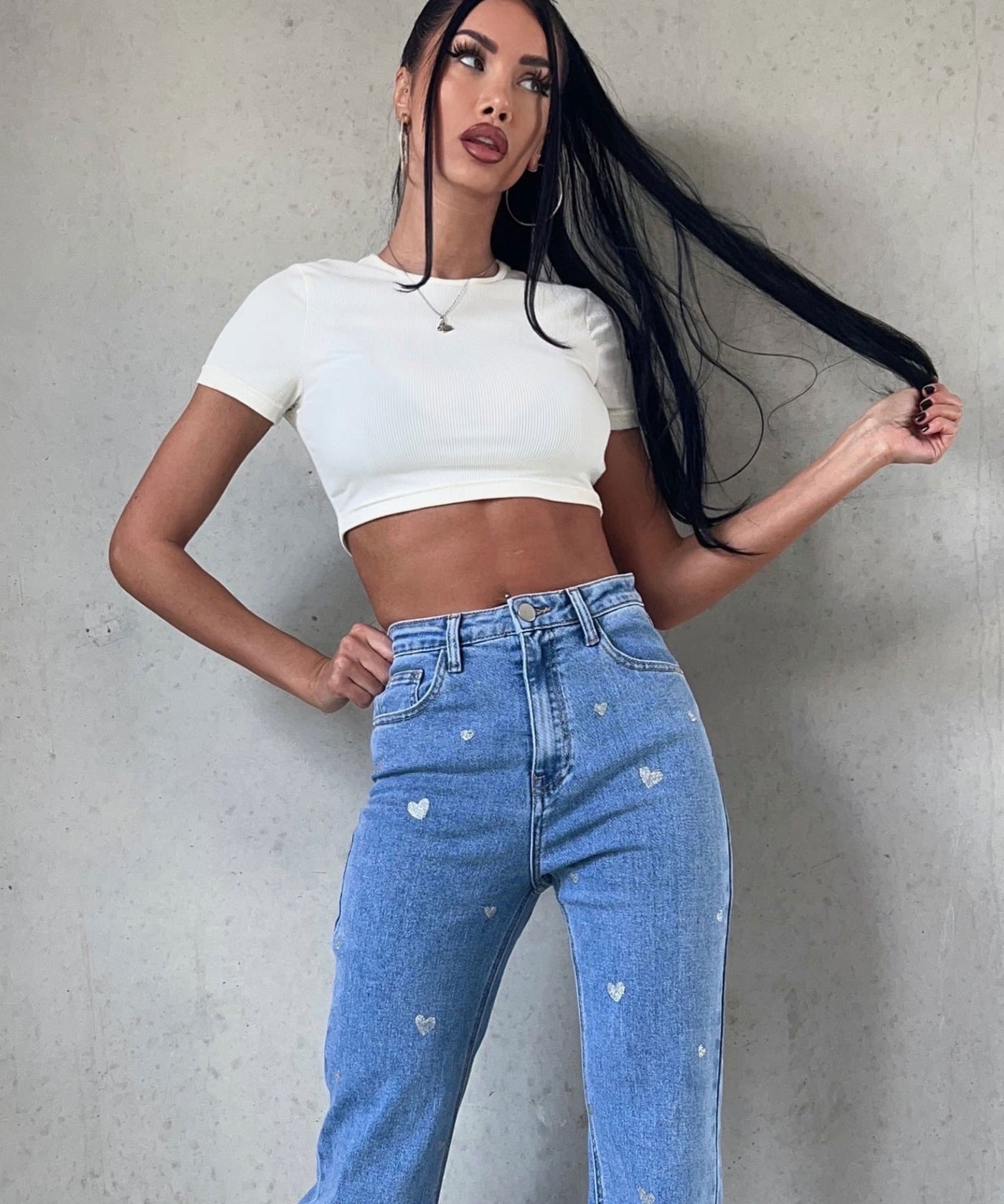 Stretch Wide Leg Jeans Heart  Ladypolitan ♡   