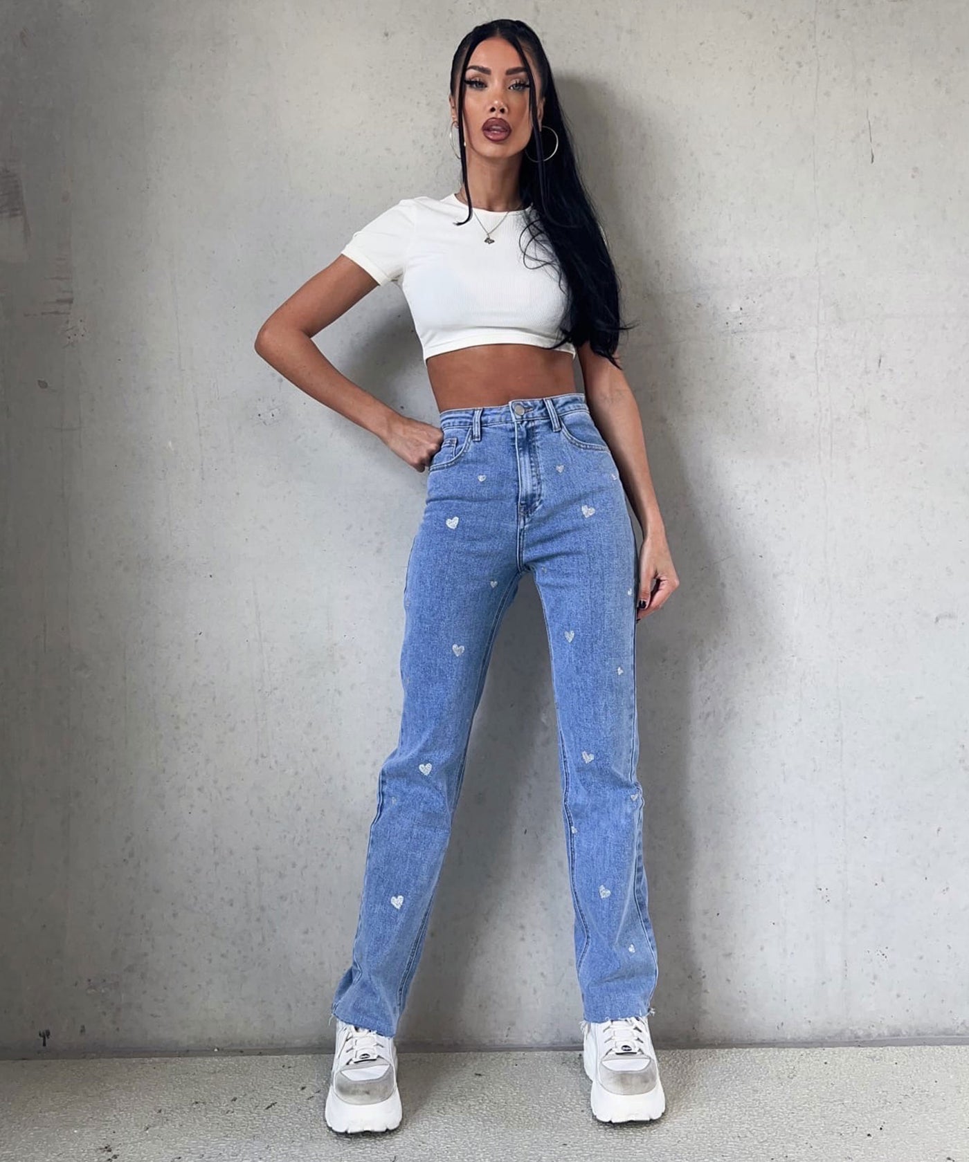 Stretch Wide Leg Jeans Heart  Ladypolitan ♡   