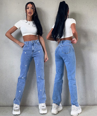 Stretch Wide Leg Jeans Heart  Ladypolitan ♡   