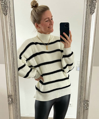 Strick Pullover Carter Weiß Schwarz  Ladypolitan - Fashion Onlineshop für Damen   
