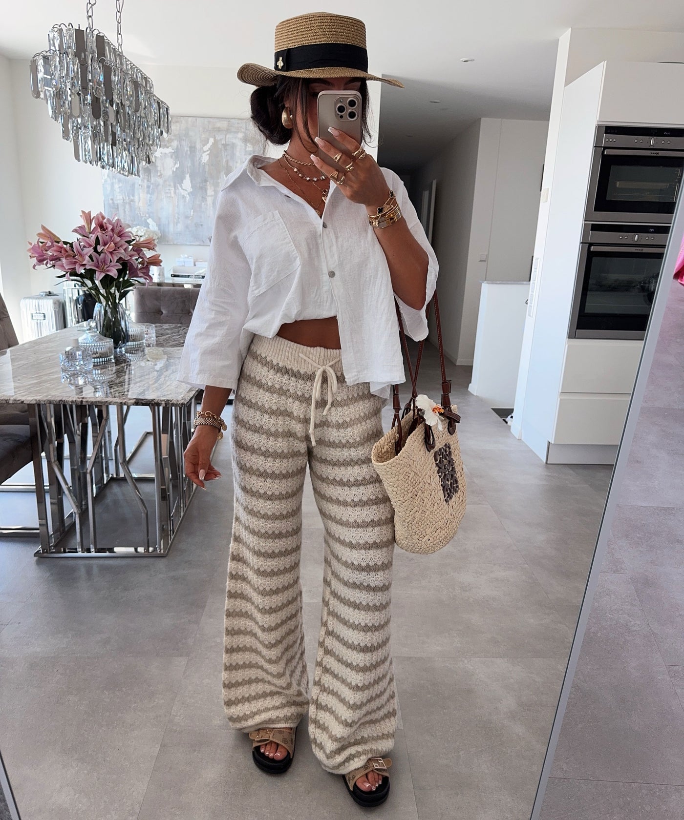 Strickhose Lilya Streifen Taupe Ladypolitan ♡