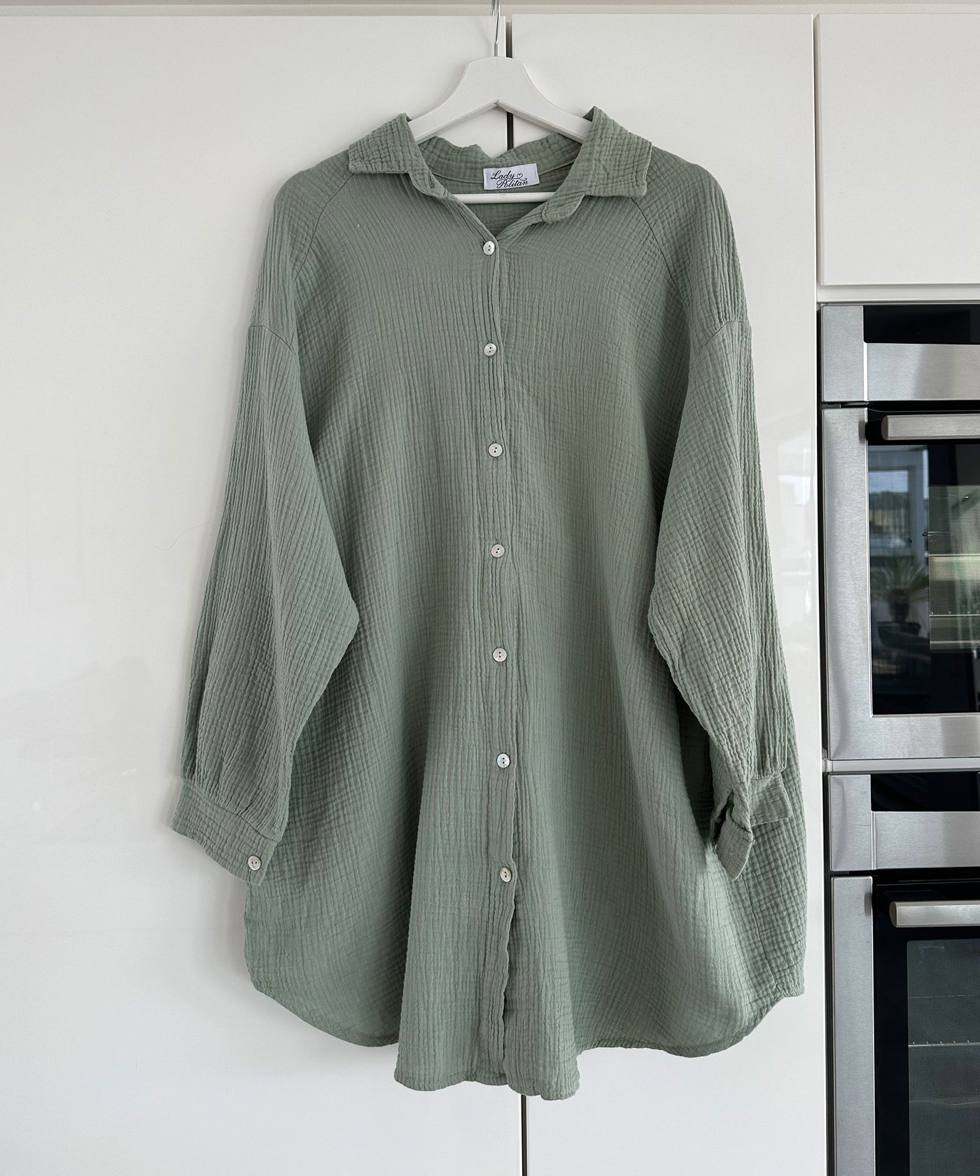 Ultra Oversize Musselin Bluse Glitzer Auge Khaki  Ladypolitan ♡   