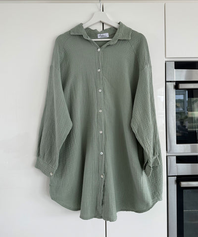 Ultra Oversize Musselin Bluse Glitzer Auge Khaki  Ladypolitan ♡   