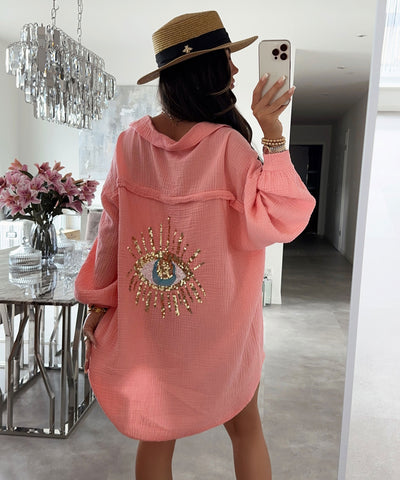 Ultra Oversize Musselin Bluse Glitzer Auge Peach  Ladypolitan ♡   