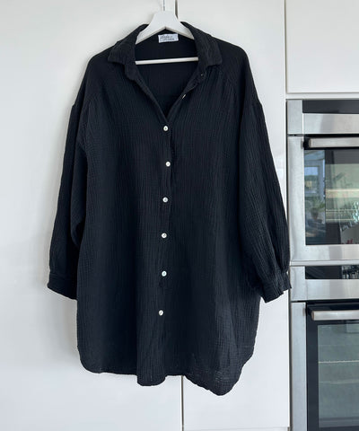 Ultra Oversize Musselin Bluse Glitzer Auge Schwarz  Ladypolitan ♡   