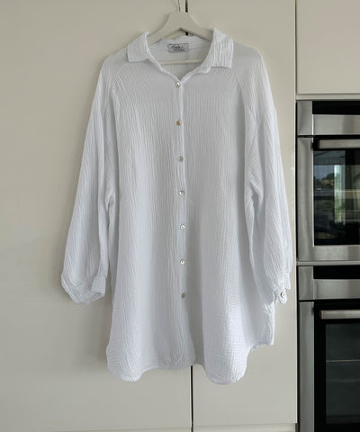 Ultra Oversize Musselin Bluse Glitzer Auge Weiß  Ladypolitan ♡   