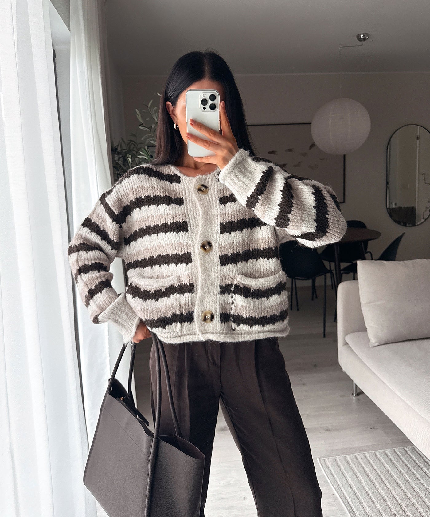 Cardigan Calina Streifen Beige
