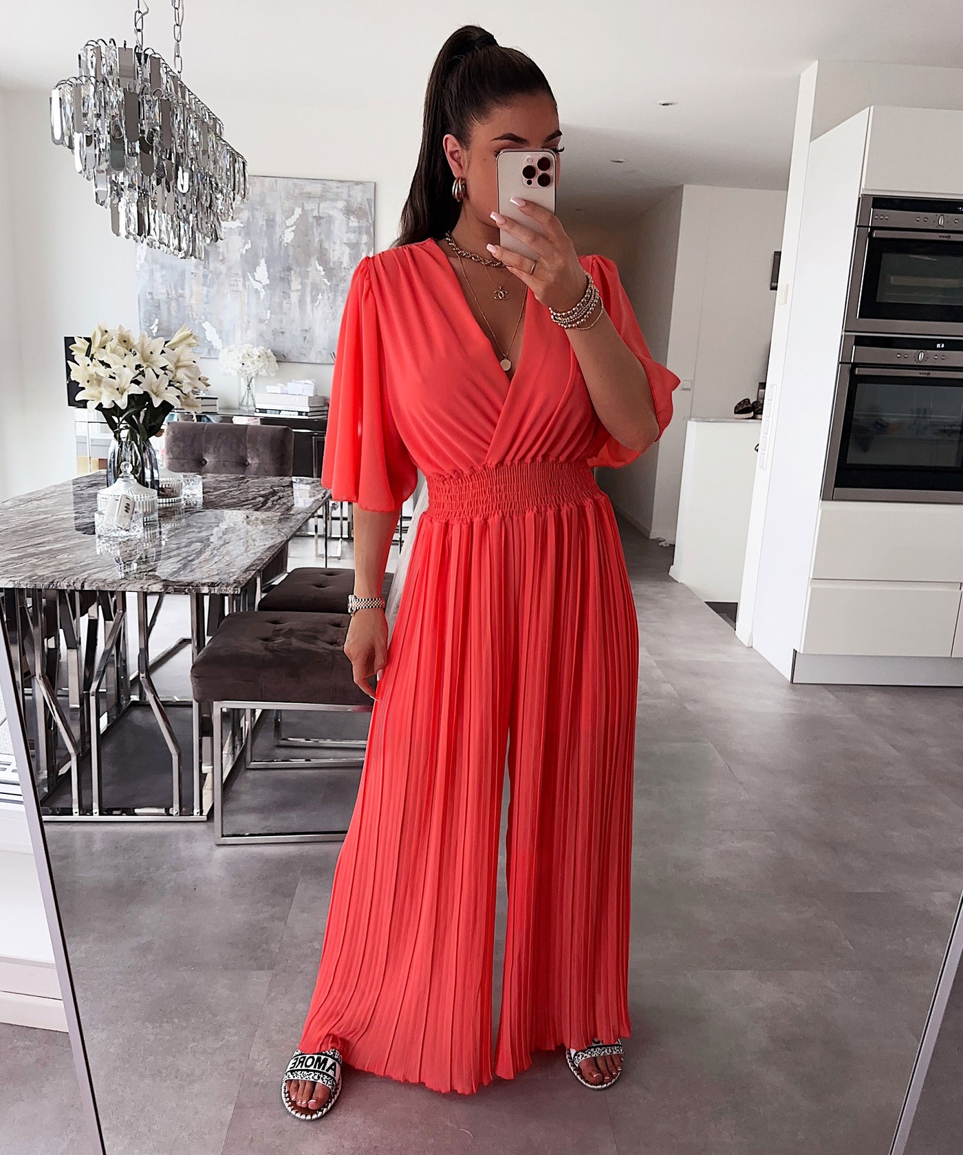 Pleated one-piece suit Ambre Coral