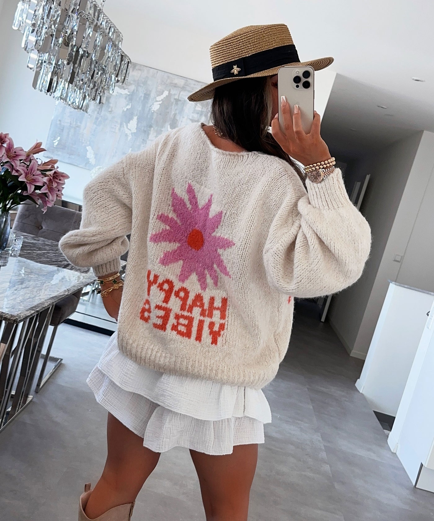 Print Cardigan Happy Vibes Beige  Ladypolitan ♡   