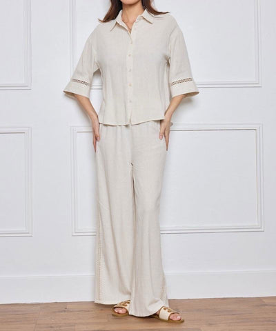 Leinenbluse mit Spitze Beige Ladypolitan ♡