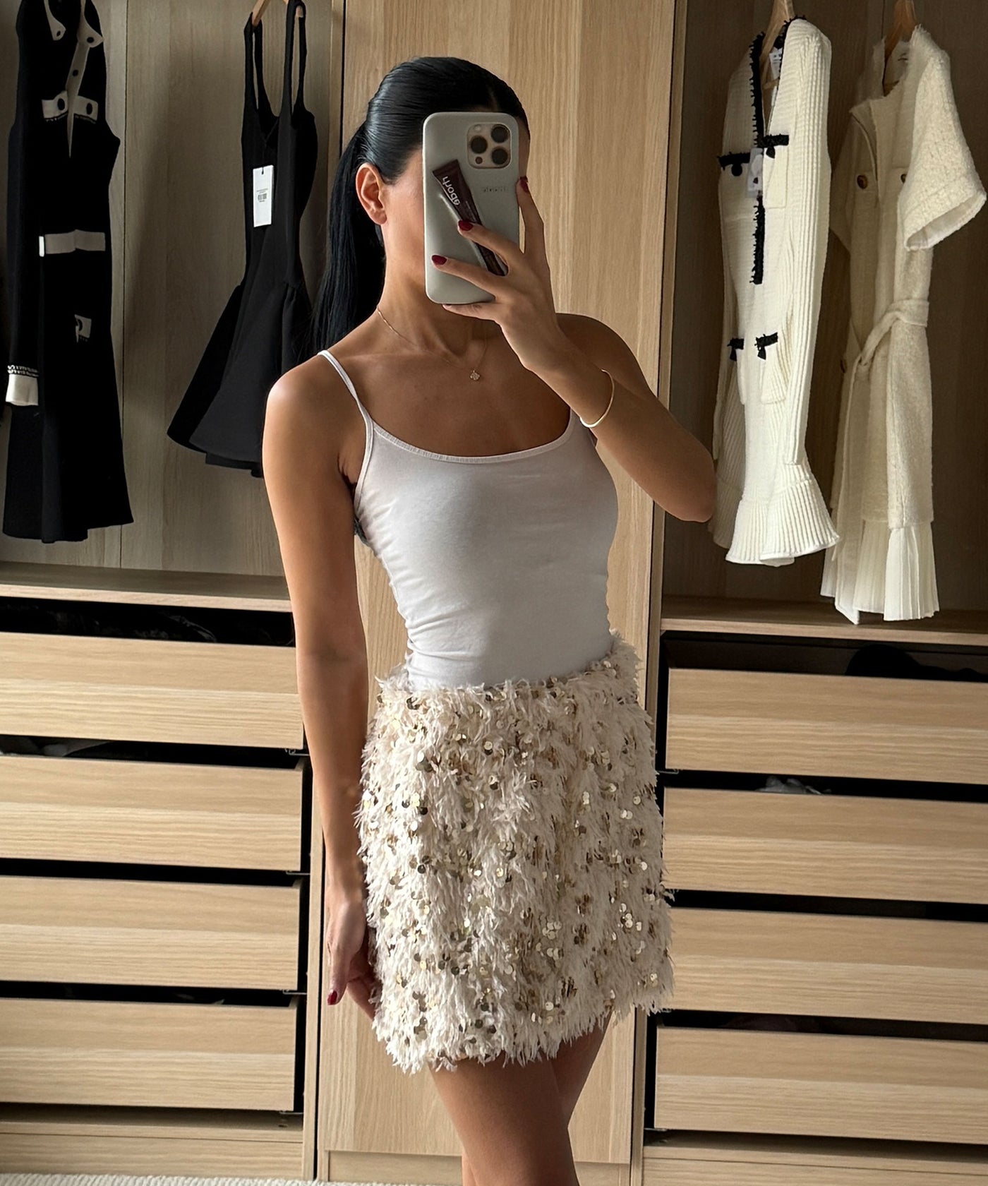 Federlook Rock Cia mit Pailletten Beige Ladypolitan ♡