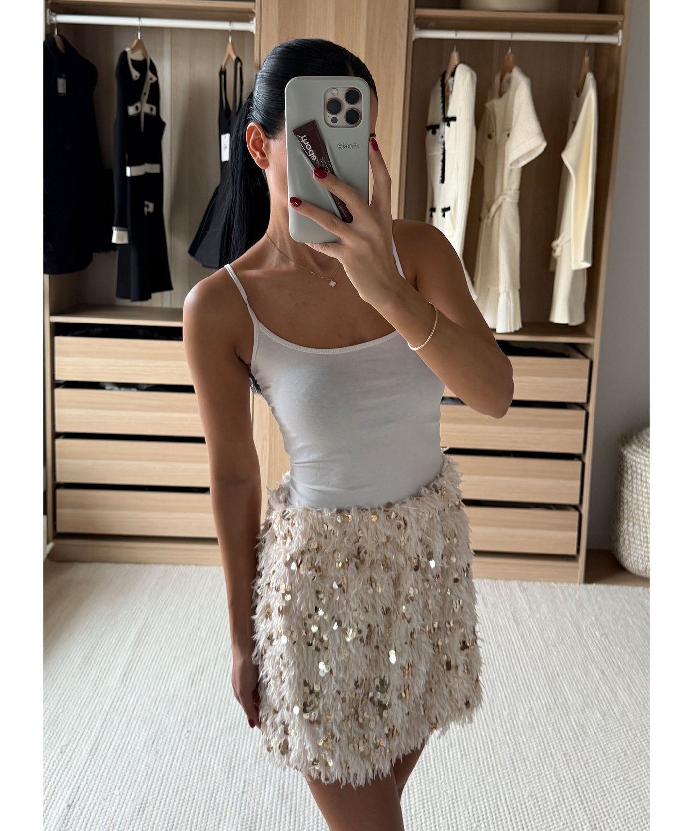 Federlook Rock Cia mit Pailletten Beige Ladypolitan ♡