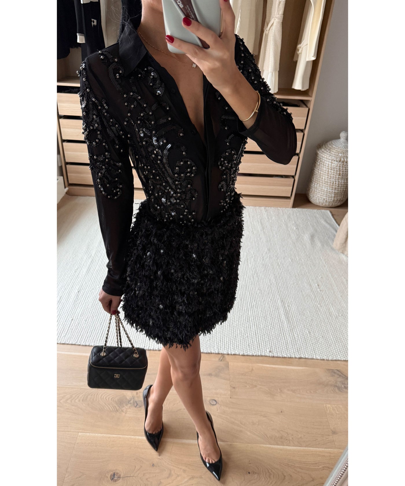 Federlook Rock Cia mit Pailletten Schwarz Ladypolitan ♡