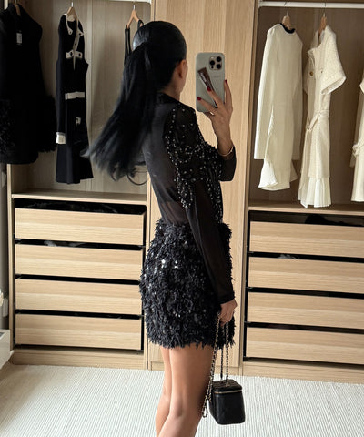 Federlook Rock Cia mit Pailletten Schwarz Ladypolitan ♡