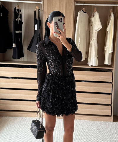 Federlook Rock Cia mit Pailletten Schwarz Ladypolitan ♡