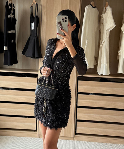 Federlook Rock Cia mit Pailletten Schwarz Ladypolitan ♡