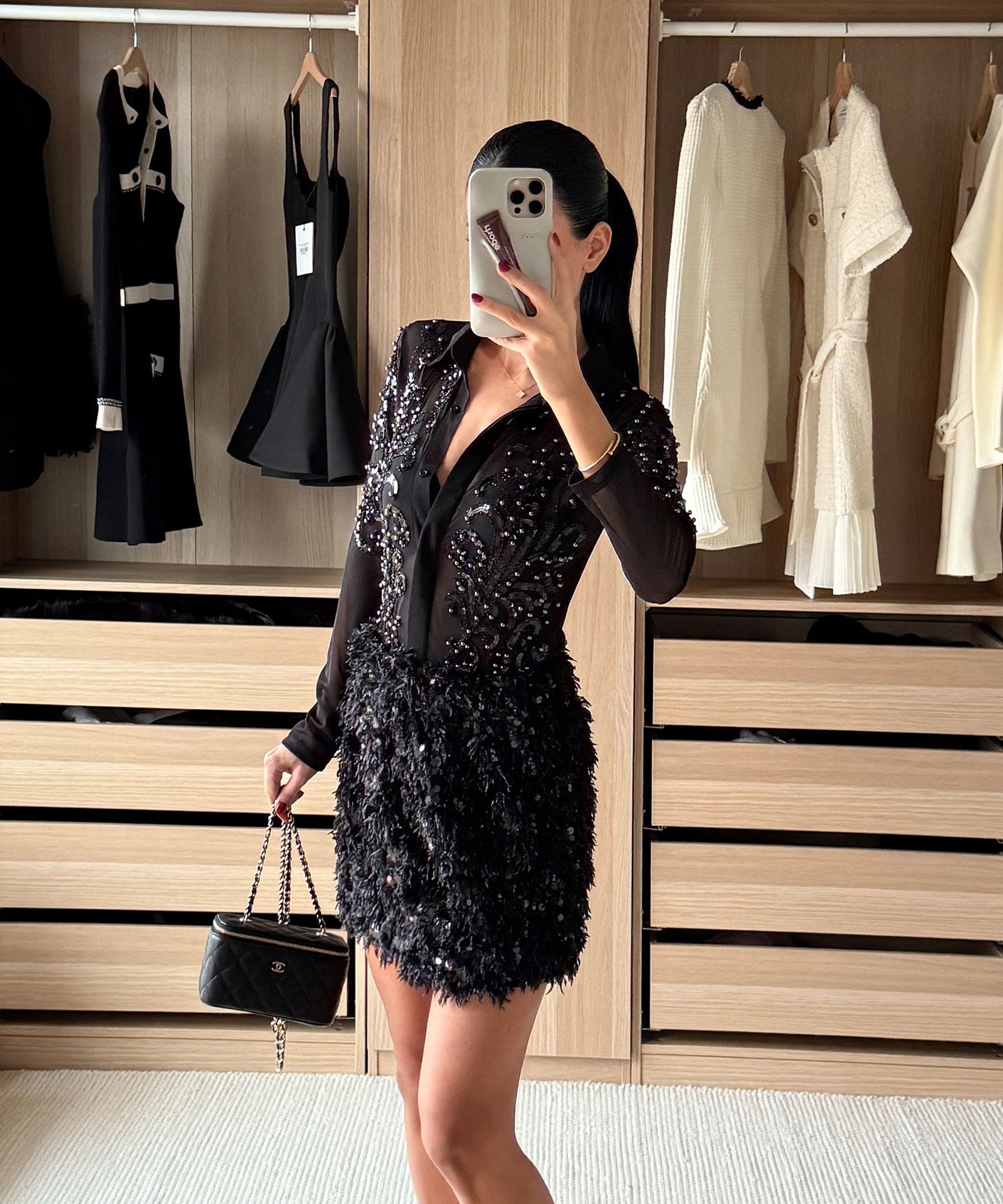 Federlook Rock Cia mit Pailletten Schwarz Ladypolitan ♡