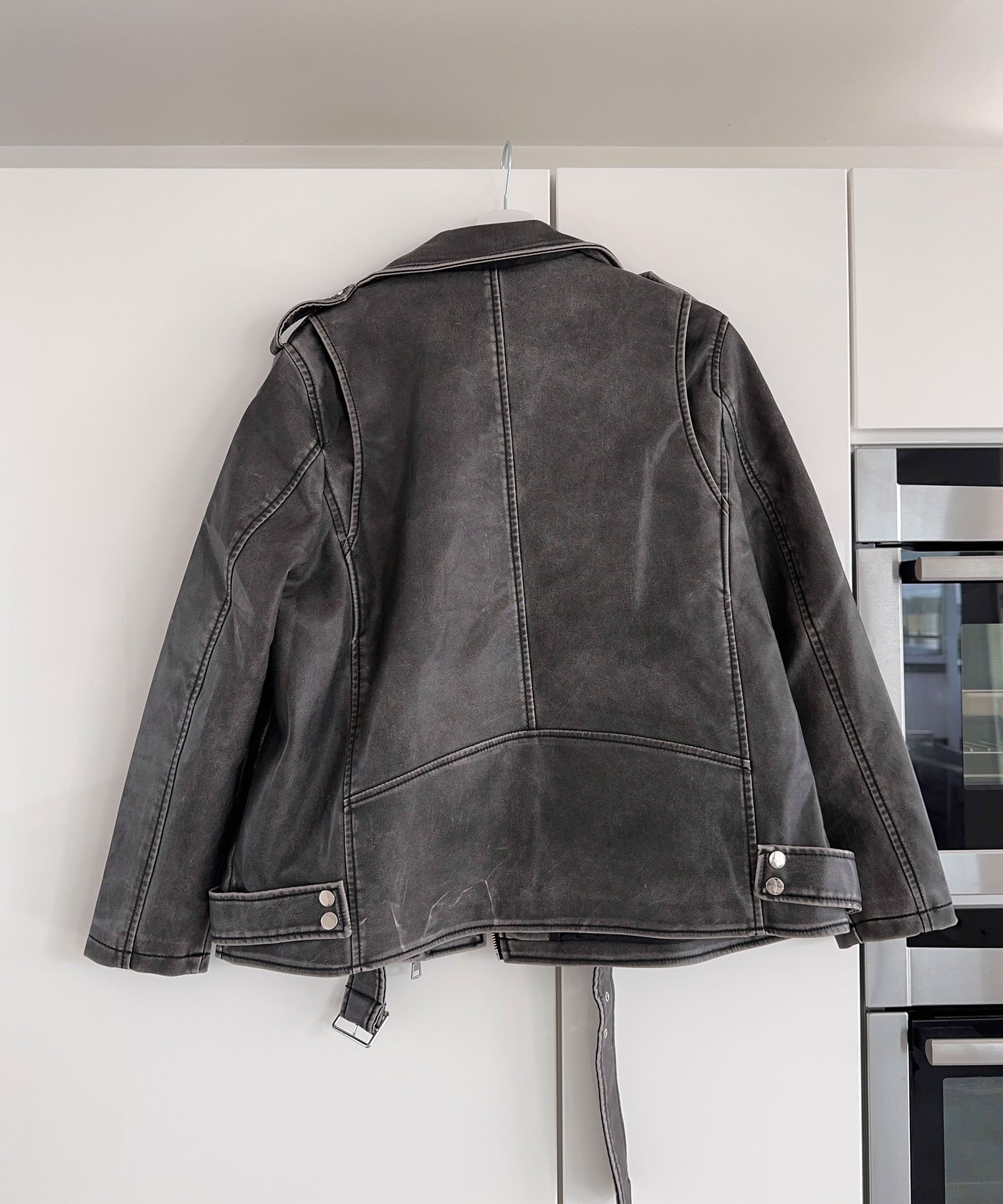Vegan oversized leather jacket Zita dark gray