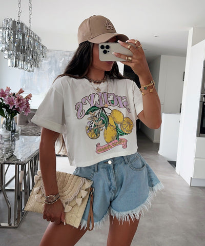 Print Crop T-Shirt Finest Lemons Weiß  Ladypolitan ♡   