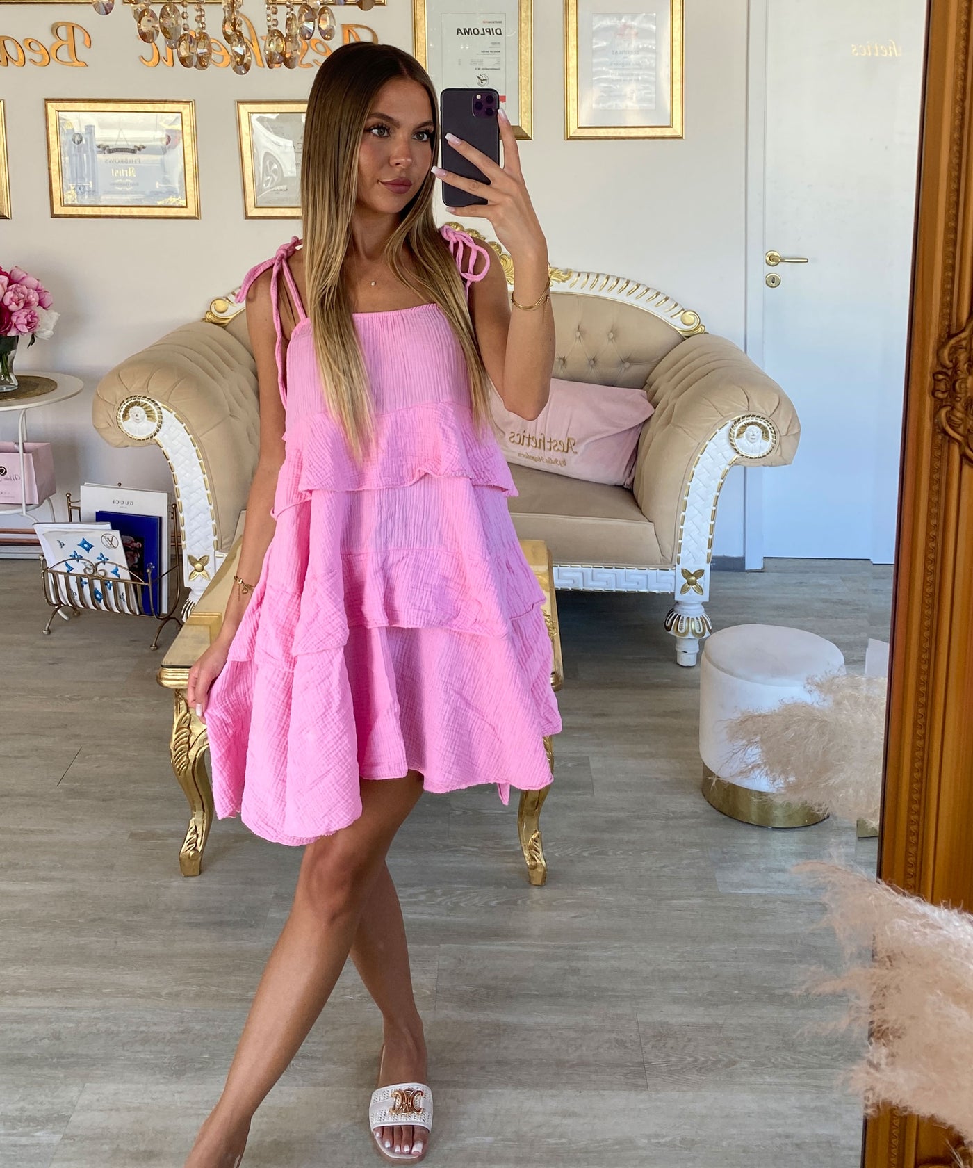 Musselin Kleid Aradi Hellpink Ladypolitan ♡