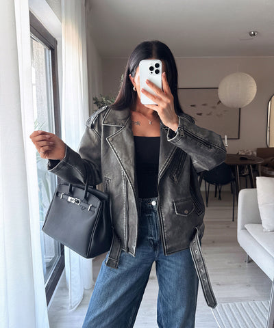 Kunstlederjacke Vintage Nosi Grau Ladypolitan - Fashion Onlineshop für Damen
