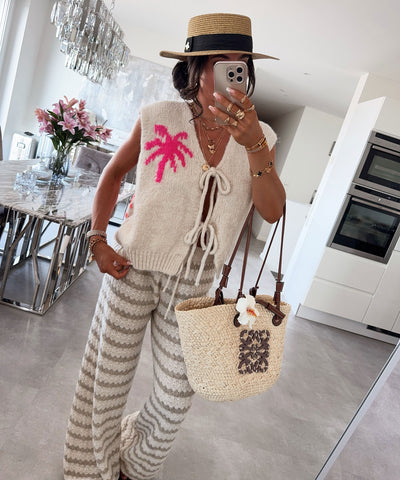 Weste mit Schleifen Palm Beige Ladypolitan ♡