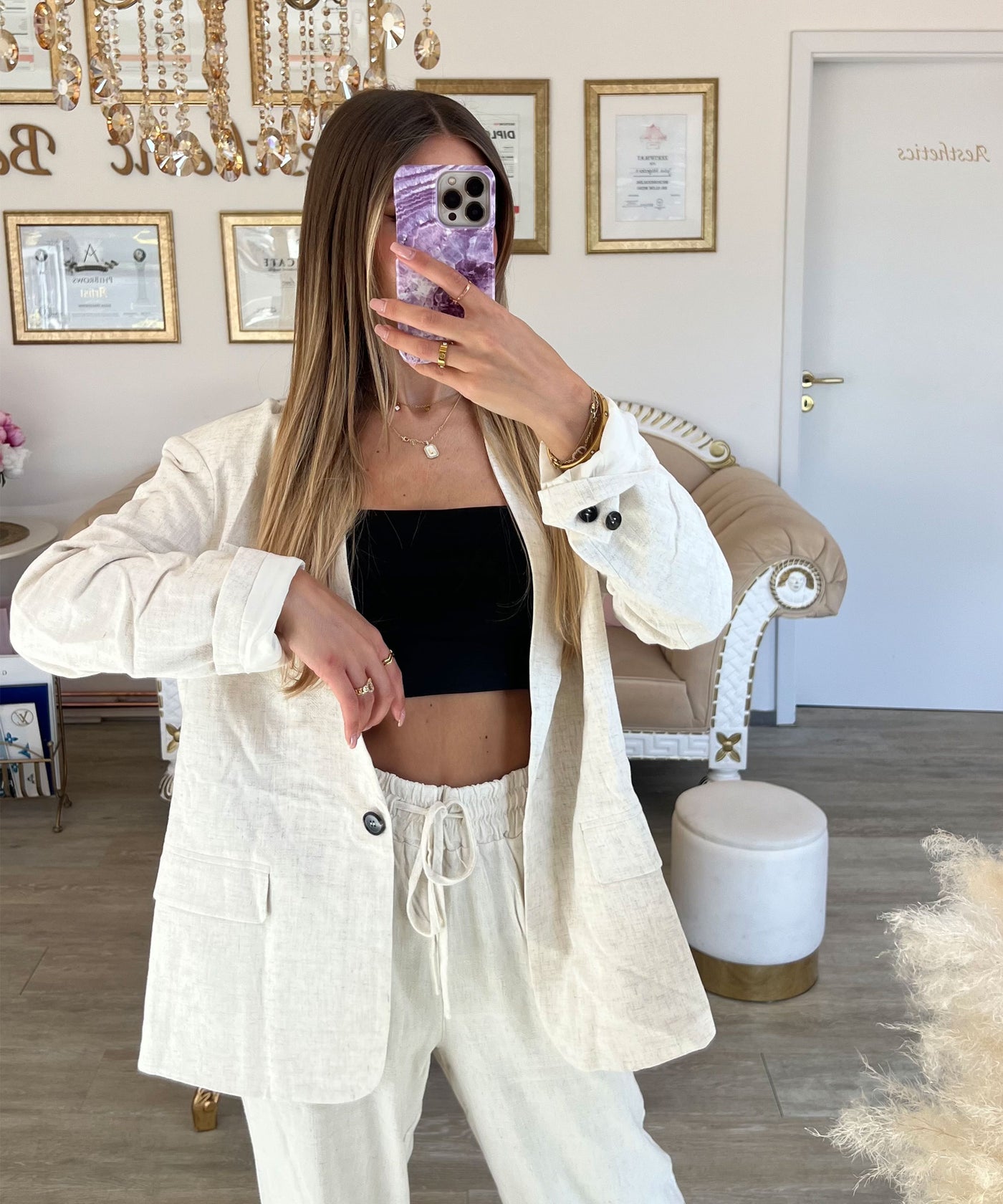 Leinenblazer Elanda Beige Ladypolitan ♡