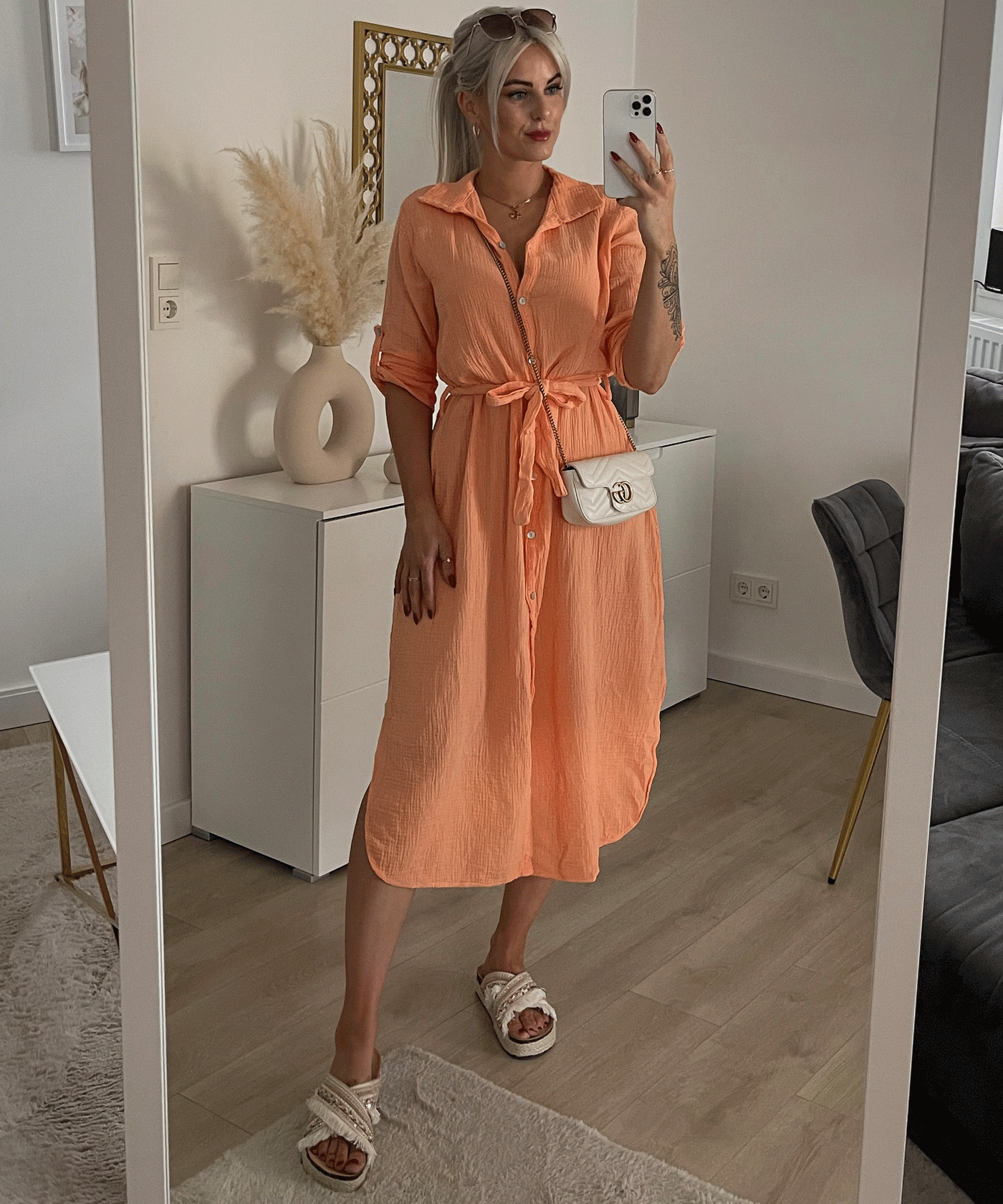 Muslin dress Elena Lang light orange