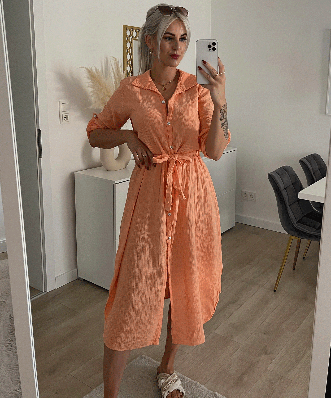 Musselin Kleid Elena Lang Hellorange  Ladypolitan ♡   