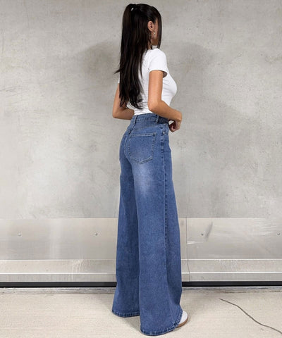 Stretch Extra Wide Leg Jeans Summer Blau Ladypolitan ♡