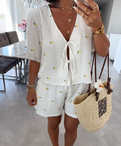 Musselin T-Shirt Zitrone Ila Weiß Ladypolitan ♡