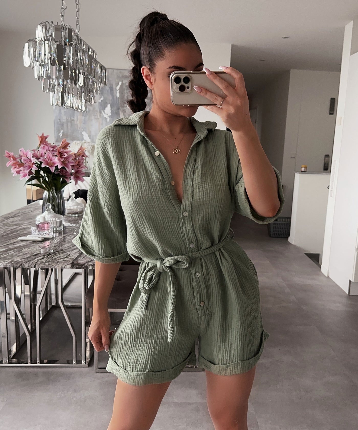 Musselin Jumpsuit Stelani Khaki  Ladypolitan - Fashion Onlineshop für Damen   