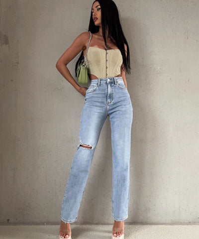 Stretch Wide Leg Jeans Triana Hellblau  Ladypolitan ♡   