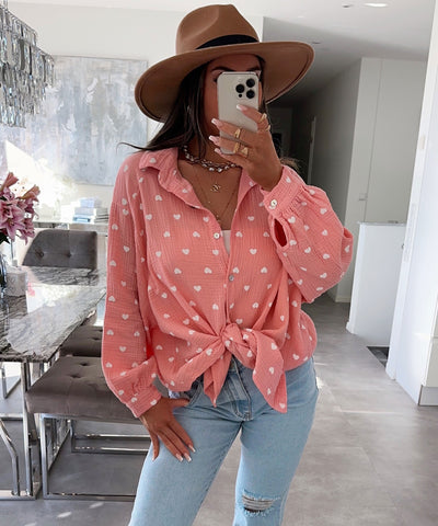 Musselin Bluse Herz Peach