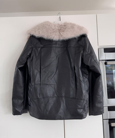 Lined leather jacket Vida with fur beige black