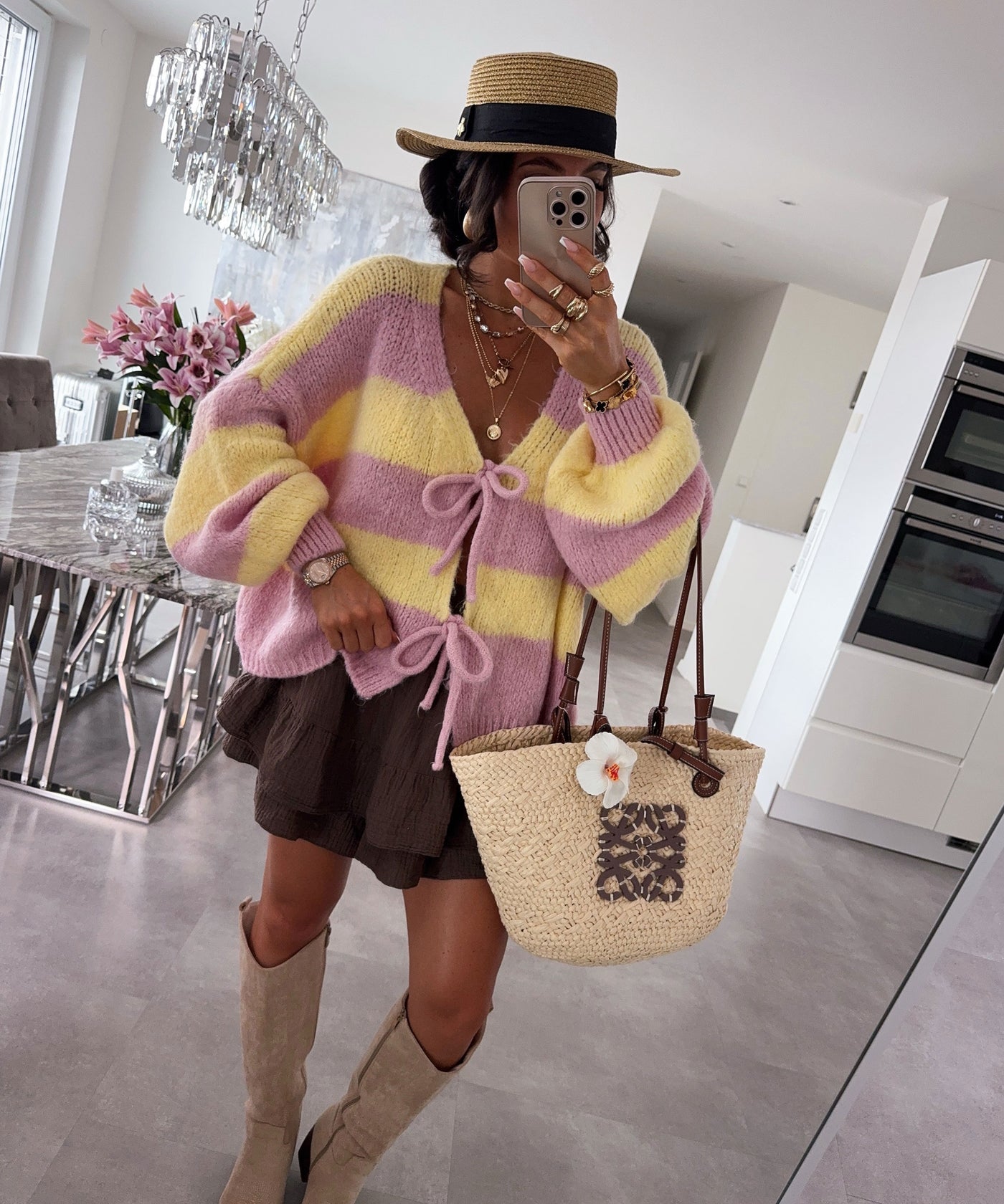 Cardigan Schleife Fia Streifen Rosa Gelb Ladypolitan ♡